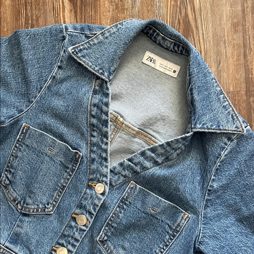 Zara Denim Jean Button Front Casual Short Sleeve Spring Summer Mini Dress - Picture 3 of 5
